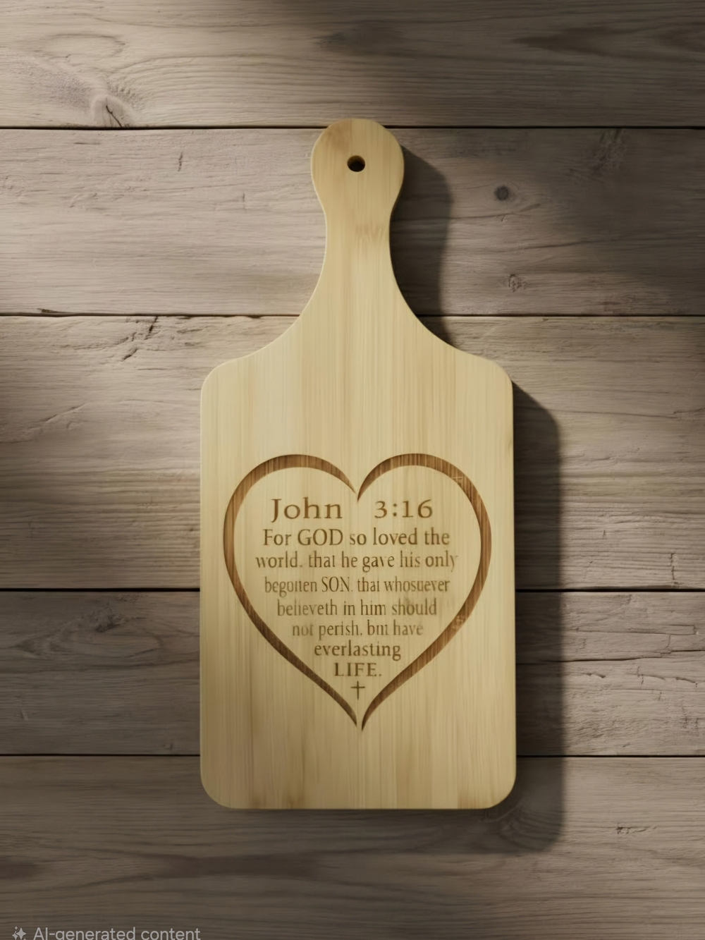 Personalized Bamboo Wall Plaque - John 3:16 Heart Design - Natural